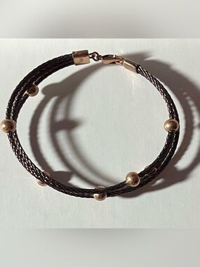 Copper tone - Braided Cable Bracelet - with Brass tone Bead Accents (NWOT)